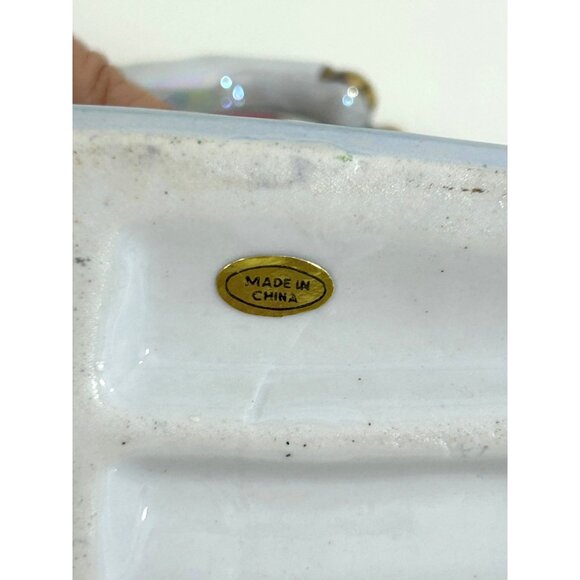 3 Horses Running on Waves Figurine Vtg Ceramic Glazed White Pink Blue Statue - Picture 10 of 17